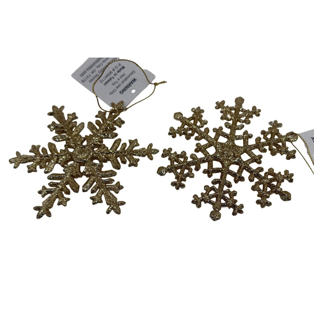 Lot 19 Hobby Lobby Gold Champagne Glitter Snowflake Christmas Tree Ornaments NWT